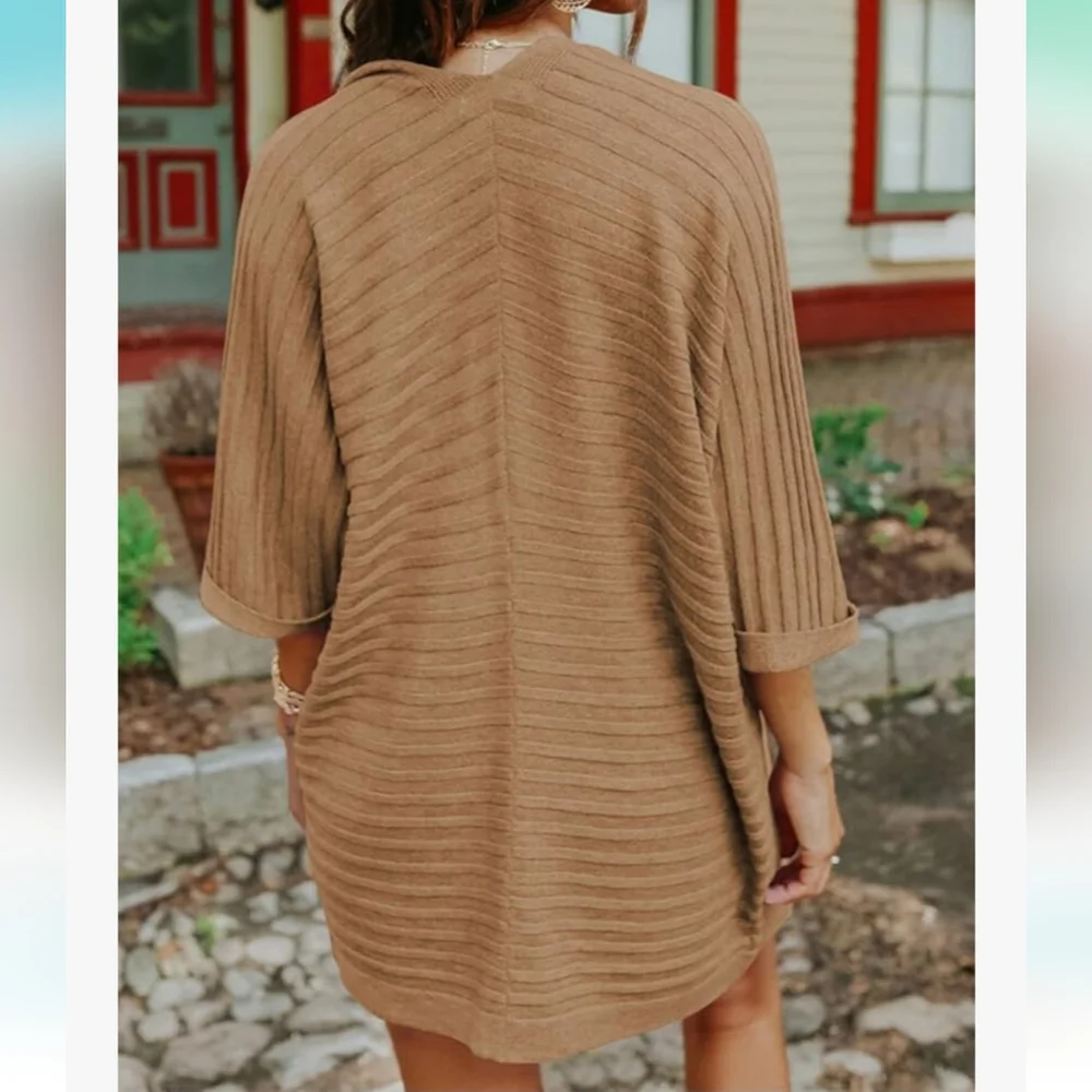 ** SHEWIN Womens Casual‎ 3/4 Short Sleeve Open Front Lightweight Cardigan - Picture 4 of 10